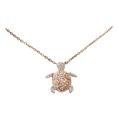 18k Gold Diamond Turtle Charm Necklace Diamond Tortoise Pendant Necklace