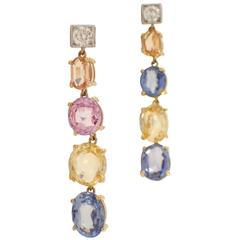 Multicolor Sapphire Diamond Two Color Gold Earrings 