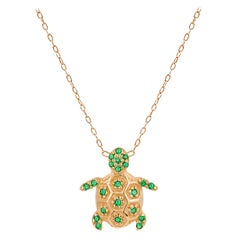 Collier de tortue en or 18 carats et émeraudes, cadeau de naissance