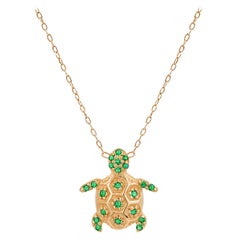 14k Gold Emerald Turtle Necklace Birthstone Gift