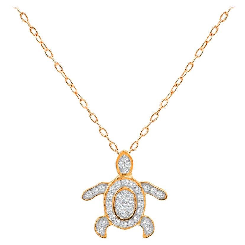 Collier de tortue en or 14 carats avec pendentif en forme de tortue et ornements marins
