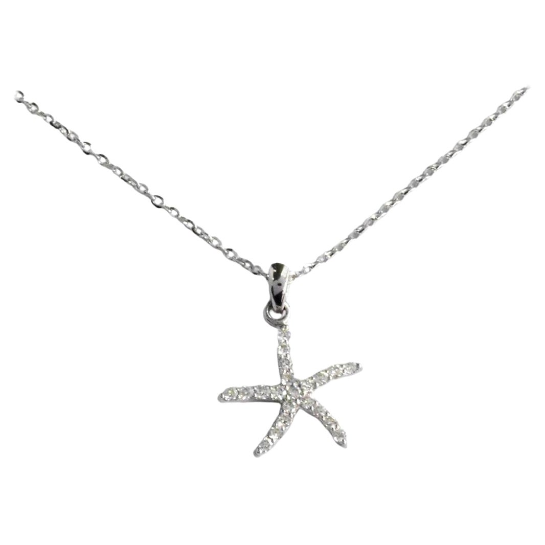 18k Gold Diamond Starfish Necklace Nautical Starfish Charm Pendant For Sale