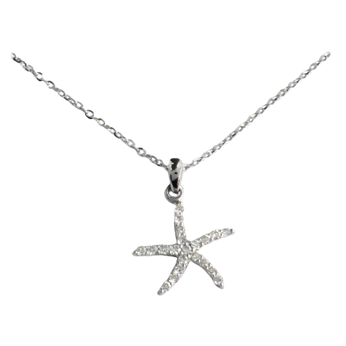 14k Gold Diamond Starfish Necklace Nautical Starfish Charm Pendant