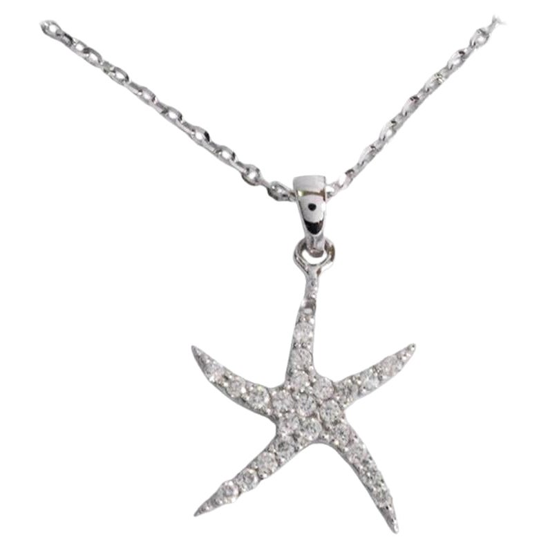 14k Gold Diamond Starfish Necklace Ocean Nautical Sea Beach Jewelry For Sale