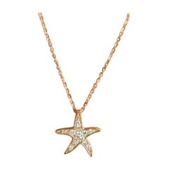 18k Gold Diamond Starfish Pendant Necklace Ocean Beach Jewelry