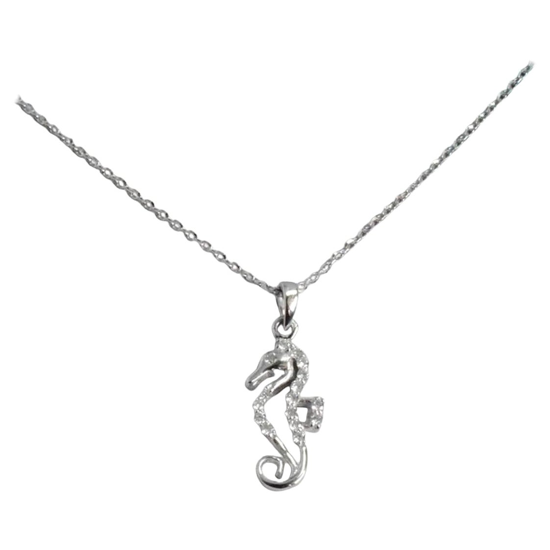 18k Gold Diamond Seahorse Charm Necklace Nautical Beach Jewelry For Sale