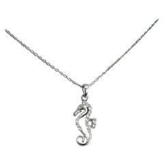 18k Gold Diamond Seahorse Charm Necklace Nautical Beach Jewelry