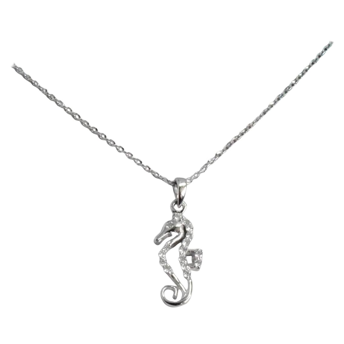 14k Gold Diamond Seahorse Charm Necklace Nautical Beach Jewelry For Sale