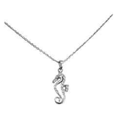 14k Gold Diamond Seahorse Charm Necklace Nautical Beach Jewelry