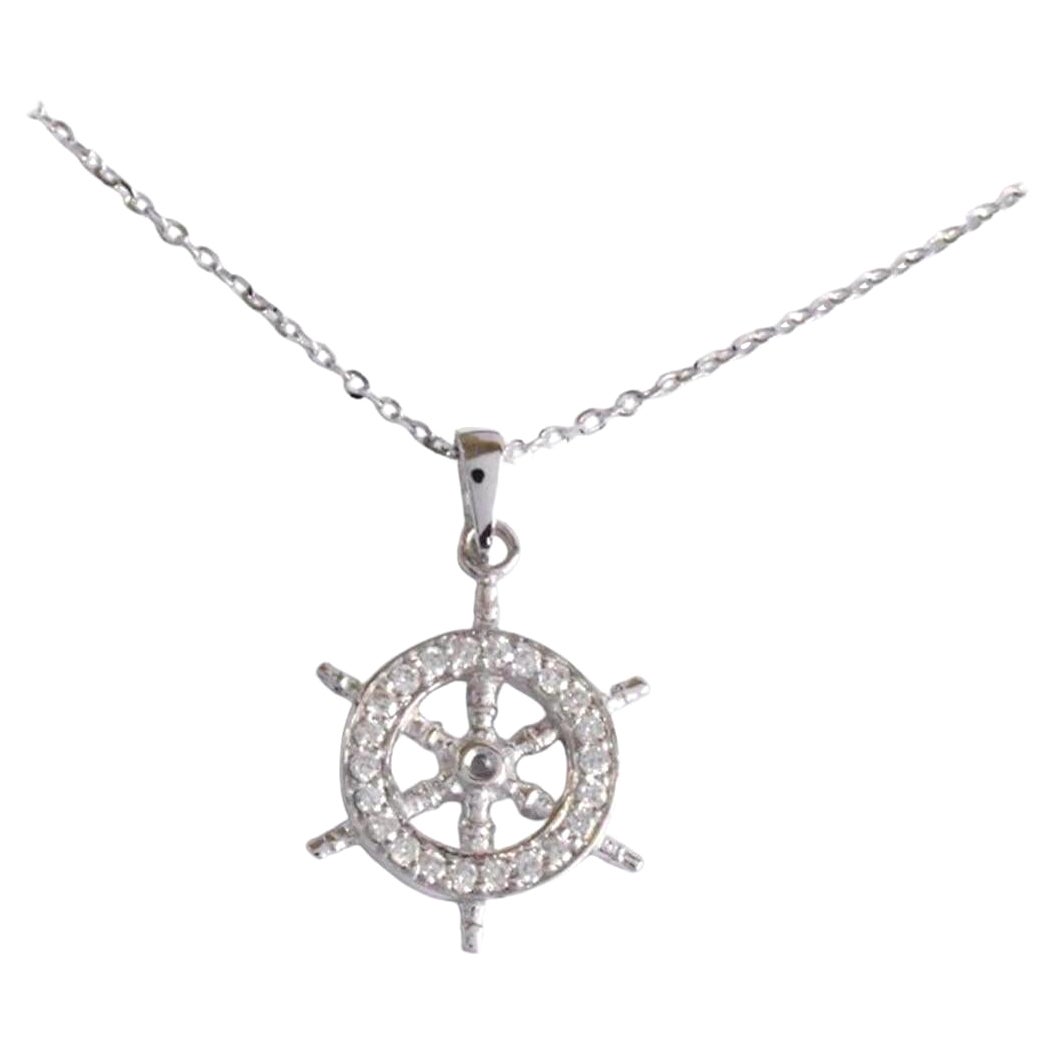 18k Gold Ship Wheel Necklace Cruse Ship Charm Pendant For Sale