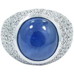 21.60 Carat Blue Star Sapphire Diamond Gold Ring