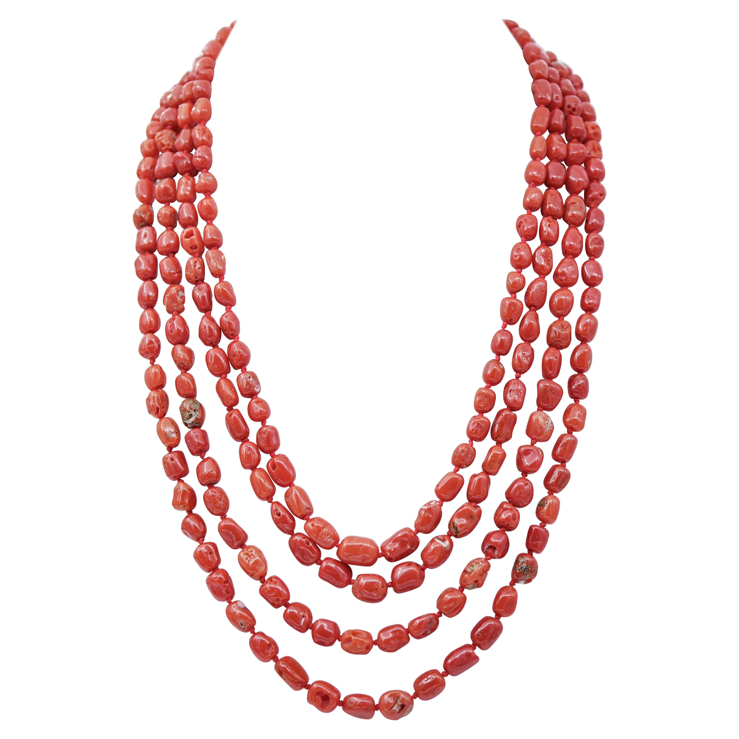 Coral, Multi-Strands Necklace. For Sale