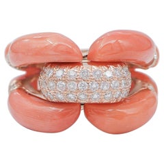 Coral, Diamonds, 14 Karat Rose Gold Retrò Ring