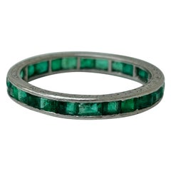 Antique Art Deco Era Platinum and Emerald Full Eternity Band Ring