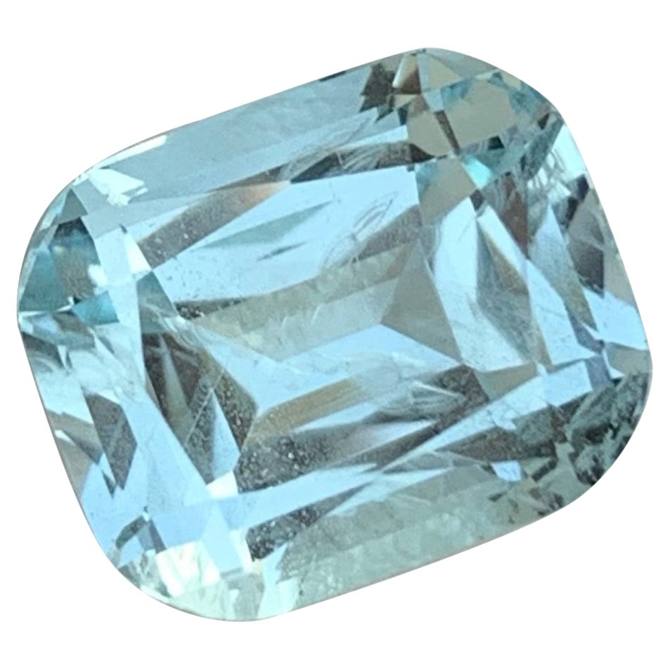 Exquisite Sea Blue Step Cushion Cut Aquamarine 5.45 Carats Gemstone Ring Jewelry