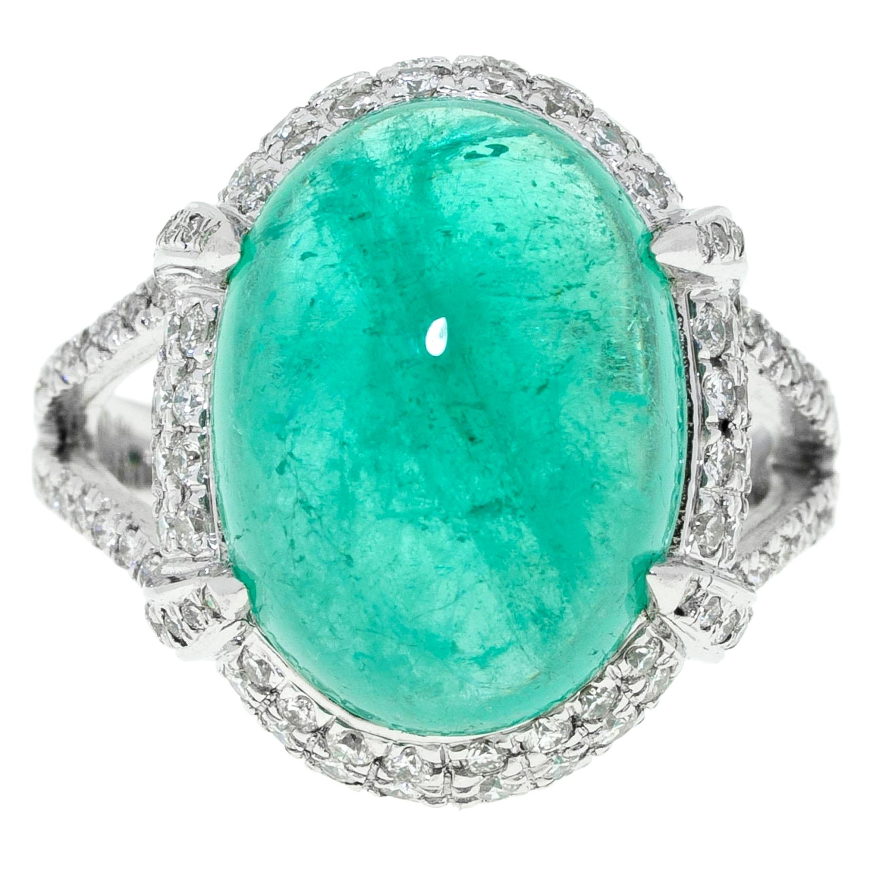 10.74 Ct Emerald Diamond 18 K White Gold Cocktail Ring For Sale