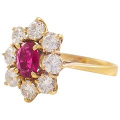 Ruby Diamond Gold Cluster Ring