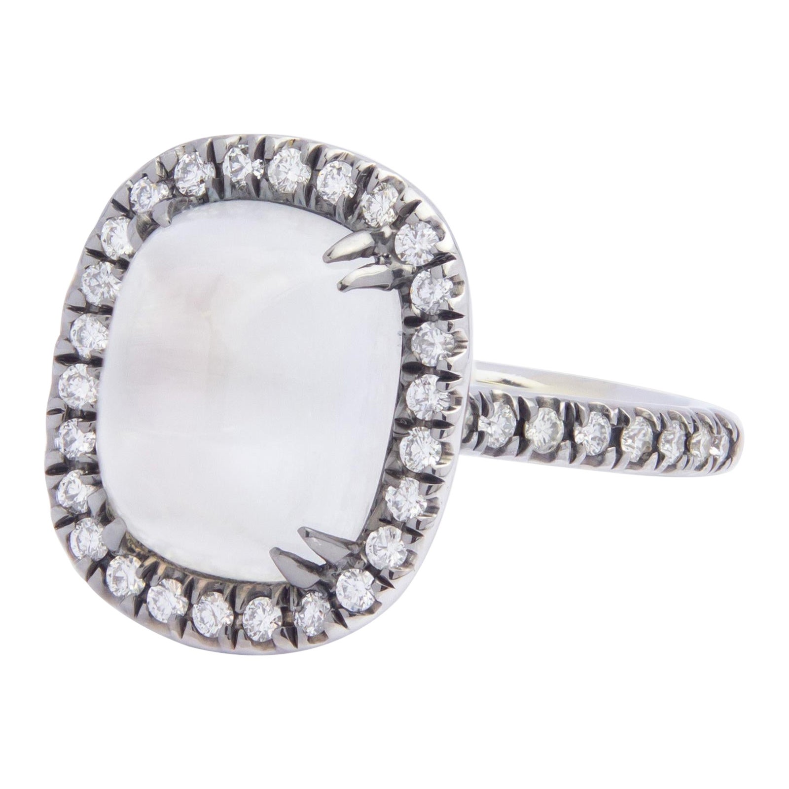 18 Karat White Gold, Diamond & Moonstone Ring For Sale