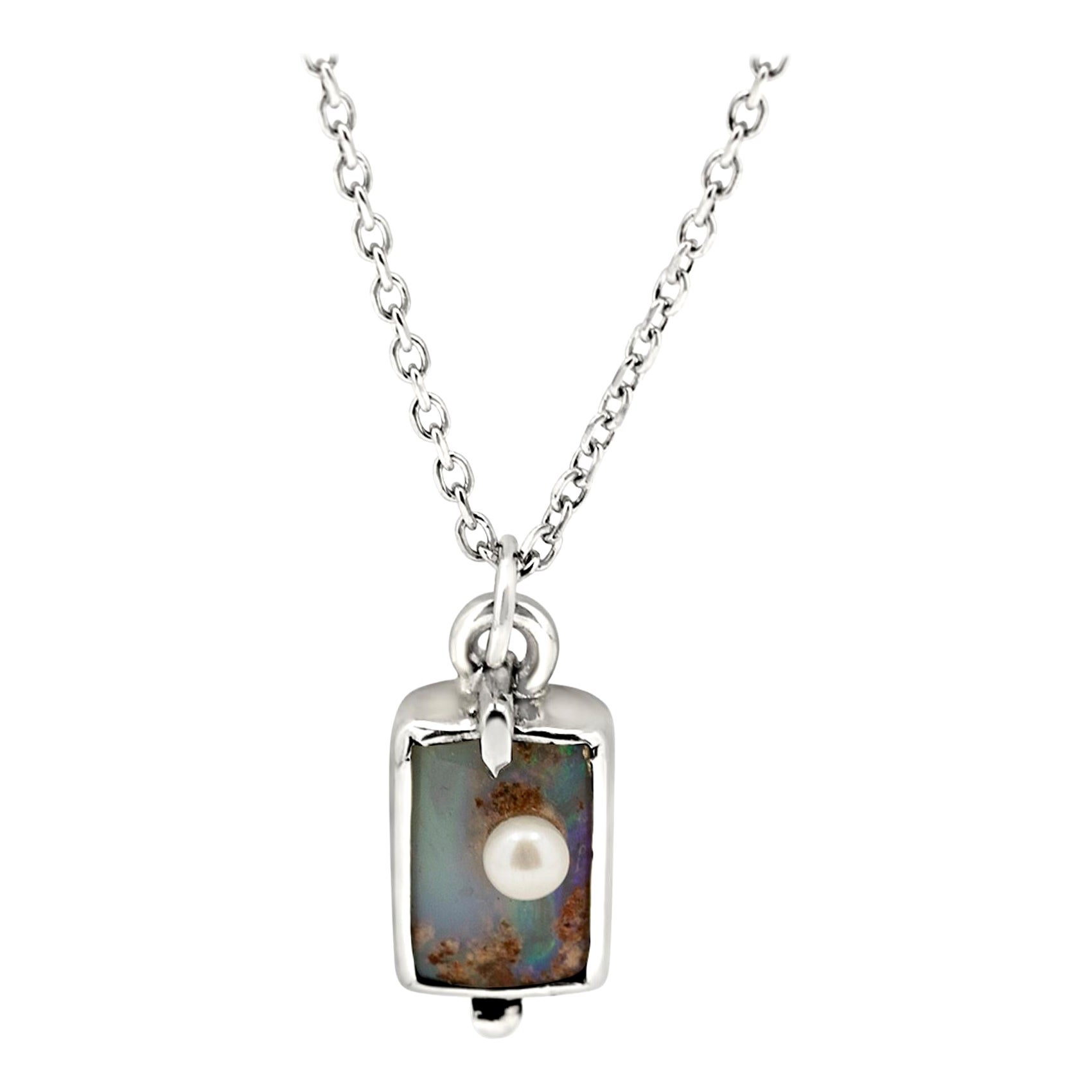 Square Opal Drop Necklace For Sale