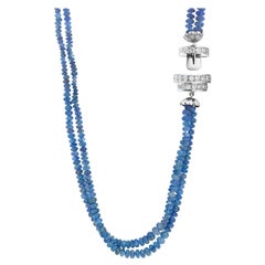 Double Stand Graduating Sapphire Bead Necklace with Platinum Diamond Side Clasp