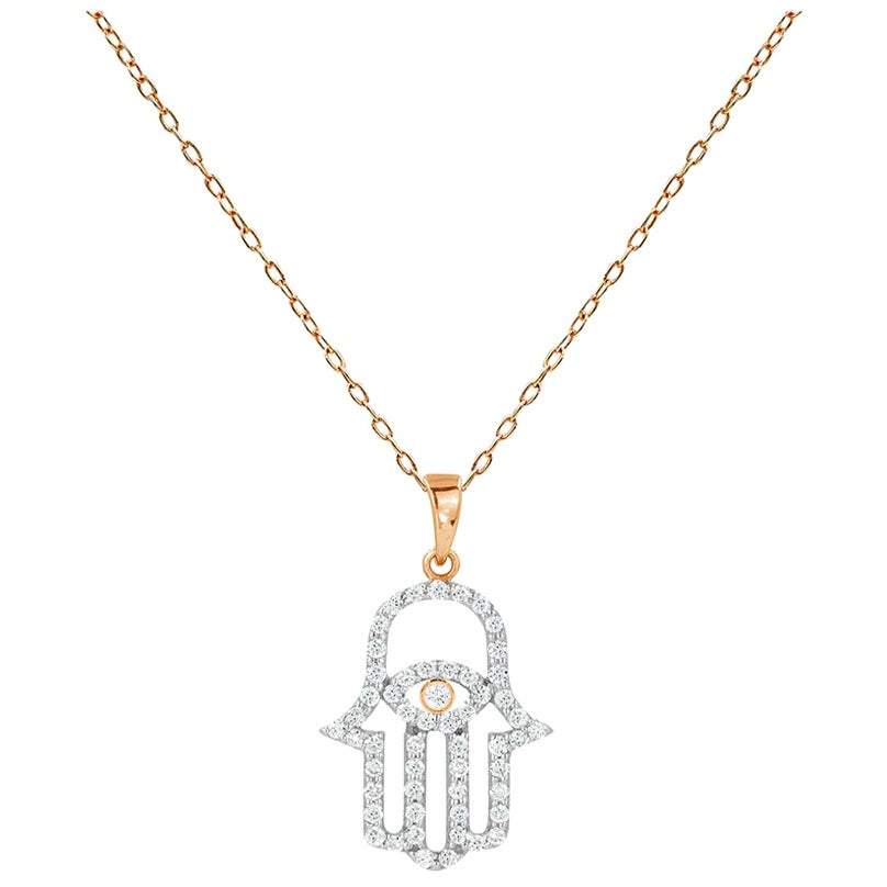HAPPY JEWELLERY Diamond Evil Eye Necklace / 14k Solid Gold Nazar Hamsa Good  Luck Pendant Necklace for Women / Dainty, Perfect for Everyday Wear
