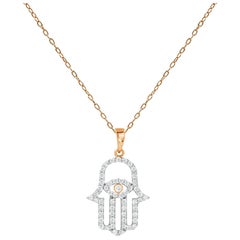 Hamsa Collier à main en or 14 carats avec collier œil maléfique et diamants