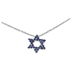 18k Gold Genuine Blue Sapphire Necklace Star of David Charm Necklace