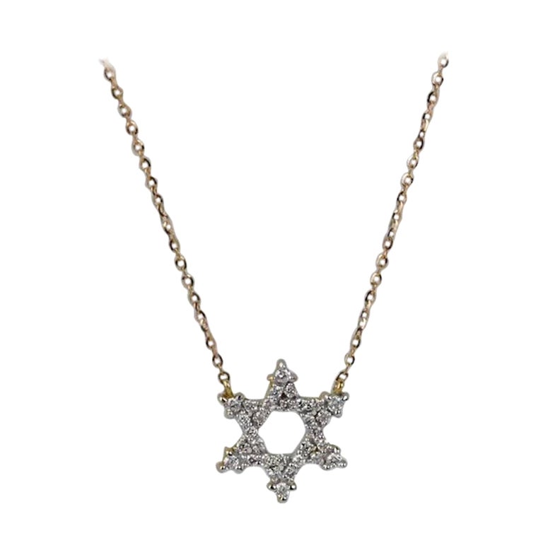 18k Gold Star of David Diamond Necklace Religious Star Diamond Jewish Gift For Sale