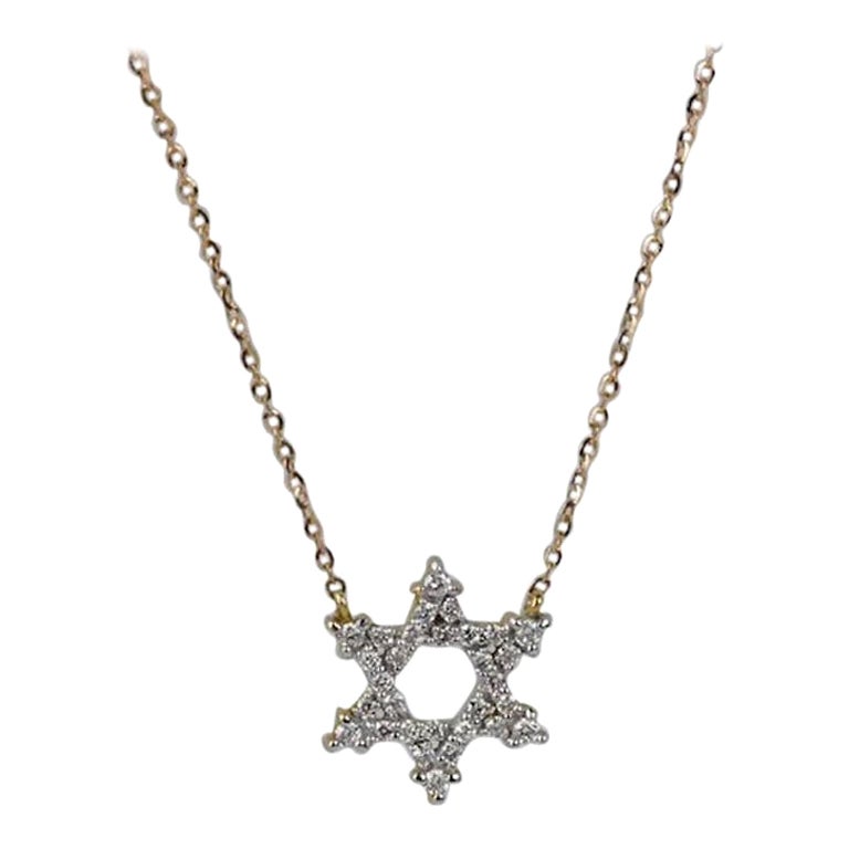 14k Gold Star of David Diamant-Halskette, religiöser Stern, Diamant, jüdisches Geschenk im Angebot