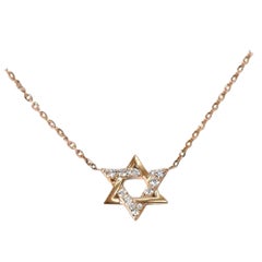 18 Karat Gold Diamant-Halskette mit Davidstern-Anhnger, minimalistische Diamant-Halskette