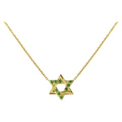 14k Gold Emerald Star of David Pendant Necklace Minimal Diamond Necklace