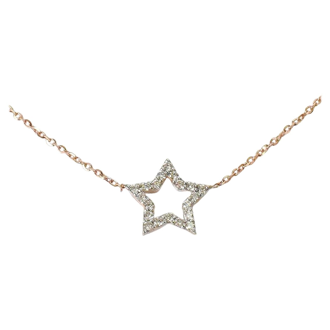 14K Gold Diamond Star Necklace Minimalist Charm Necklace For Sale