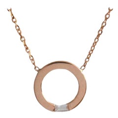 18k Gold Baguette Diamond Pendant Gold Circle Pendant Necklace with Diamond