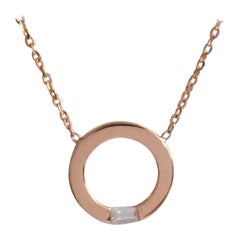 Used 14k Gold Baguette Diamond Pendant Gold Circle Pendant Necklace with Diamond