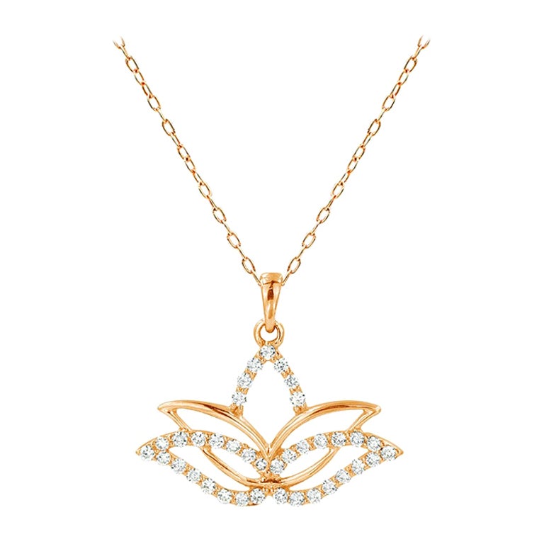 18k Gold Diamond Lotus Necklace Minimalist Spiritual Lotus Necklace For Sale