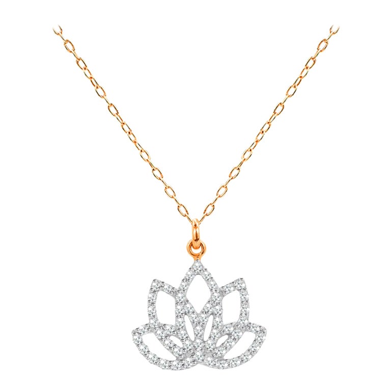 18k Gold Diamond Lotus Necklace Meditation Necklace Floral Necklace For Sale