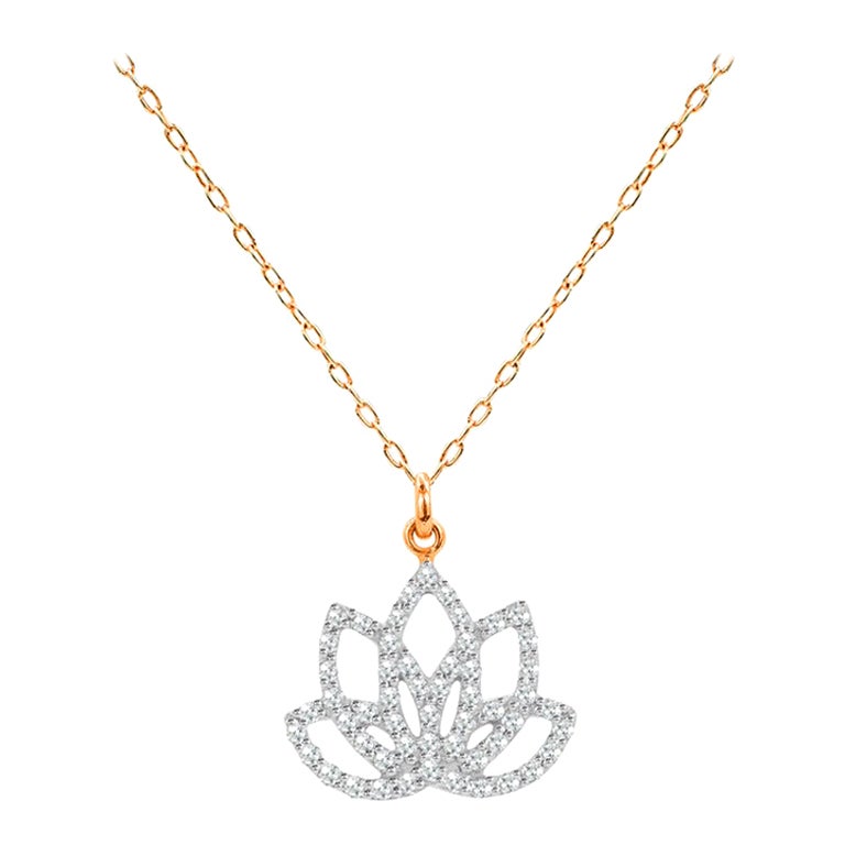 18k Gold Diamond Lotus Necklace Meditation Necklace Floral Necklace For