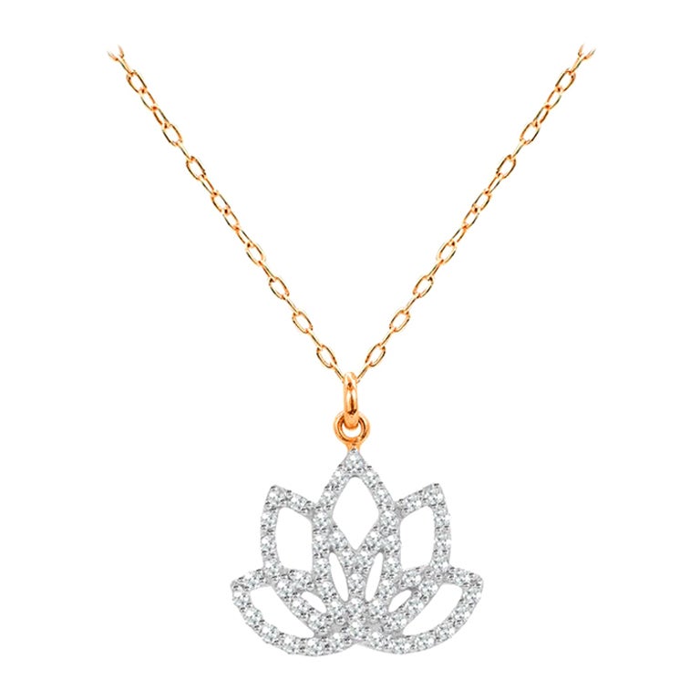 14k Gold Diamond Lotus Necklace Meditation Necklace Floral Necklace For Sale