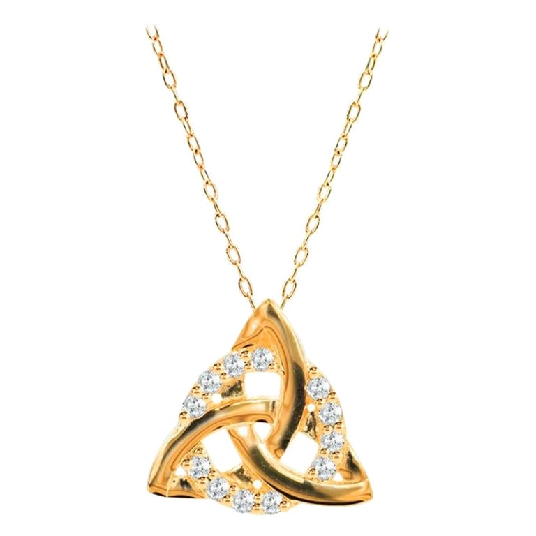 18k Solid Gold Diamond Celtic Knot Pendant Necklace Minimalist Diamond Necklace For Sale