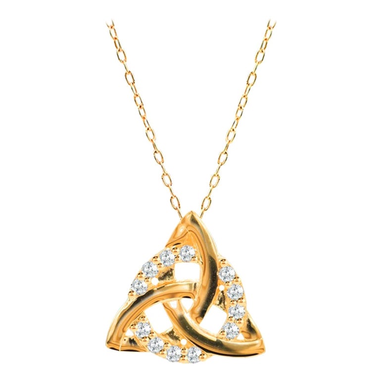 Collier pendentif minimaliste à nœud celtique en or massif 14 carats et diamants en vente