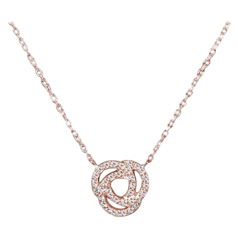 18k Gold Love Knot Diamond Pendant Necklace Infinity Knot Pendant Necklace For Sale