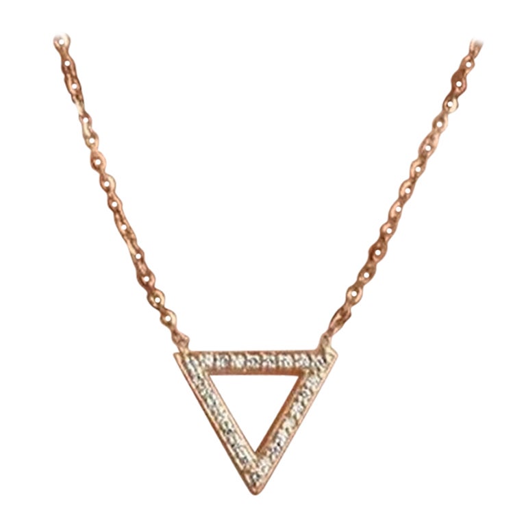 14K Triangle Shaped Round and Baguette Diamond Necklace 14K Rose Gold / 17 Inches