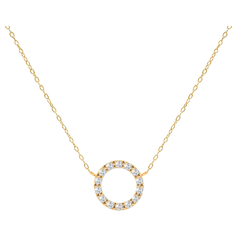 18k Gold Diamond Circle Necklace Layering Necklace For Sale