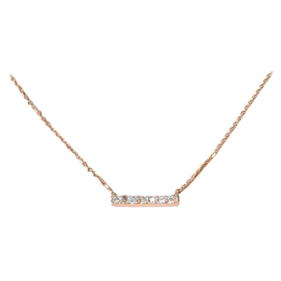 14k Gold Diamond Bar Necklace Micro Pave Diamond Bar Necklace Pendant For Sale