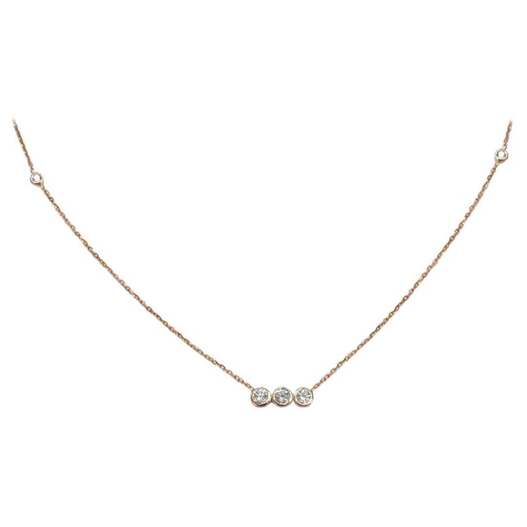18k Gold Diamond Bezel Necklace Diamond Bar Necklace For Sale