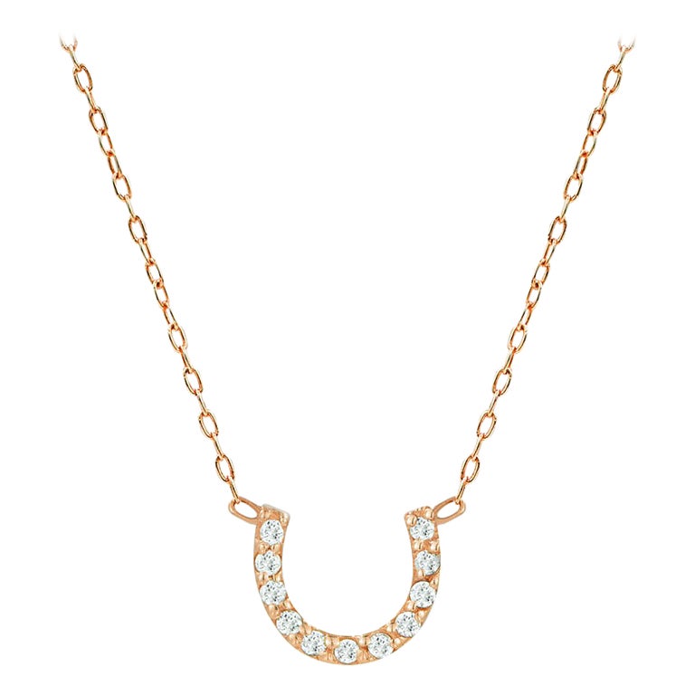 18k Gold Dainty Horseshoe Diamond Necklace Slim U Shape Necklace