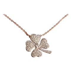 Collier pendentif trèfle à quatre feuilles en or 14 carats avec breloque en forme de trèfle et diamant