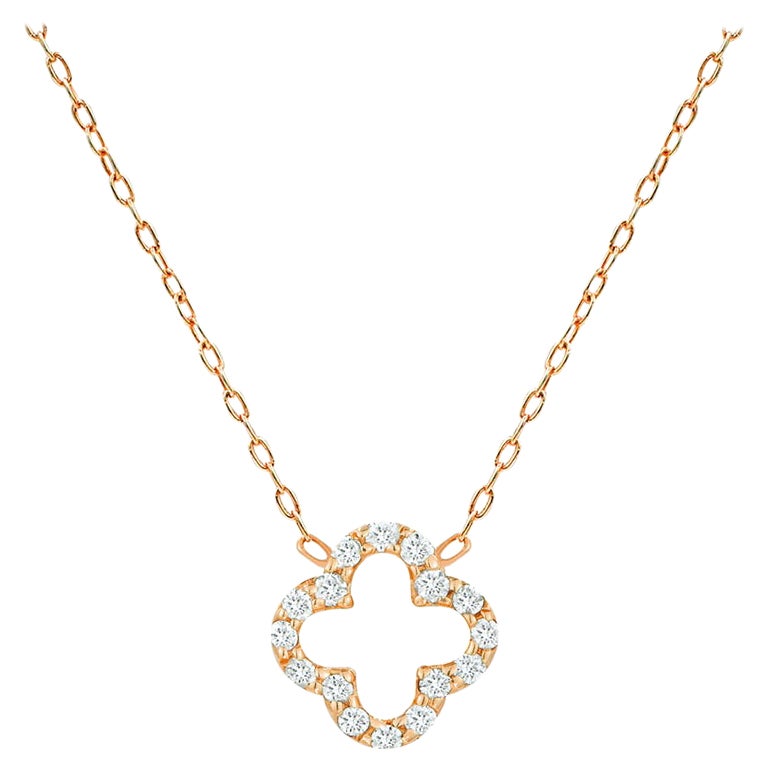 14k Gold Diamant Kleeblatt-Halskette Minimalistische Lucky Clover-Halskette