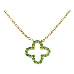 18k Gold Genuine Emerald Clover Necklace Tiny Clover Birthstone Necklace