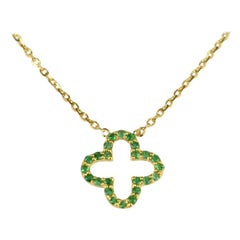14k Gold Genuine Emerald Clover Necklace Tiny Clover Birthstone Necklace